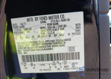 2012 Ford Escape Limited z USA, uszkodzony, nr VIN 1FMCU9EG2CKA02901